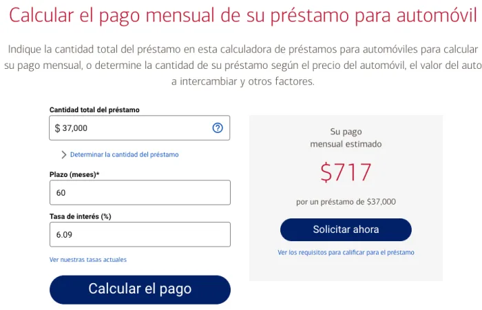 Calculadora de Préstamos Personales Bank of America