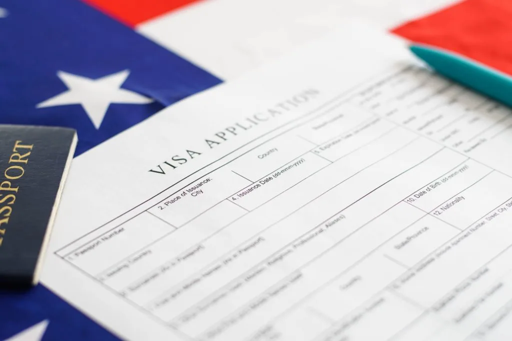 Imagen de cerca de solicitud para la visa americana