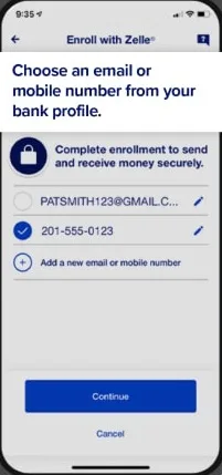Ejemplos de crear tu cuenta de zelle con un email o teléfono en US Bank